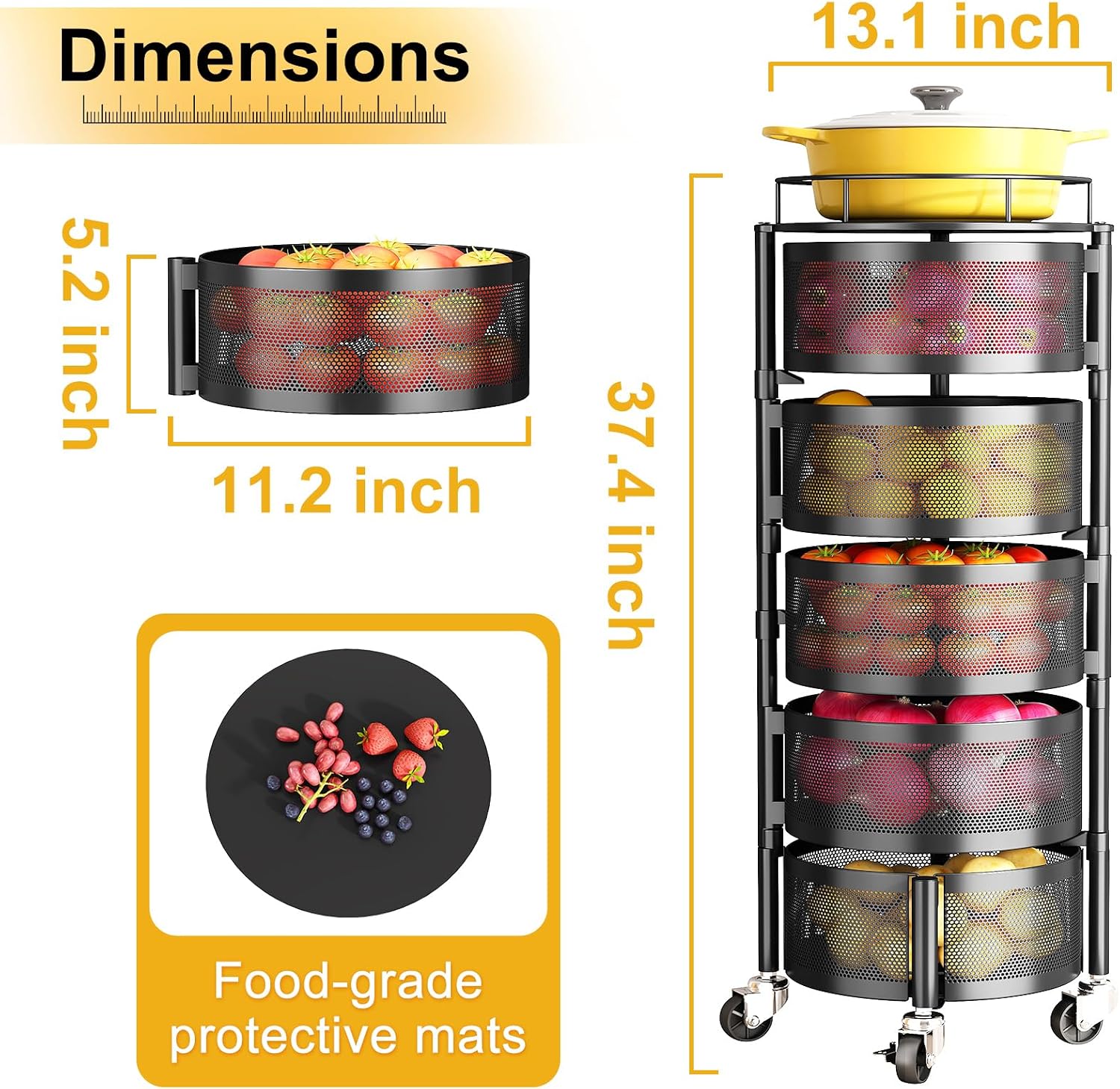 Rotating Fruit and Vegetable Storage Trolley - Image 2
